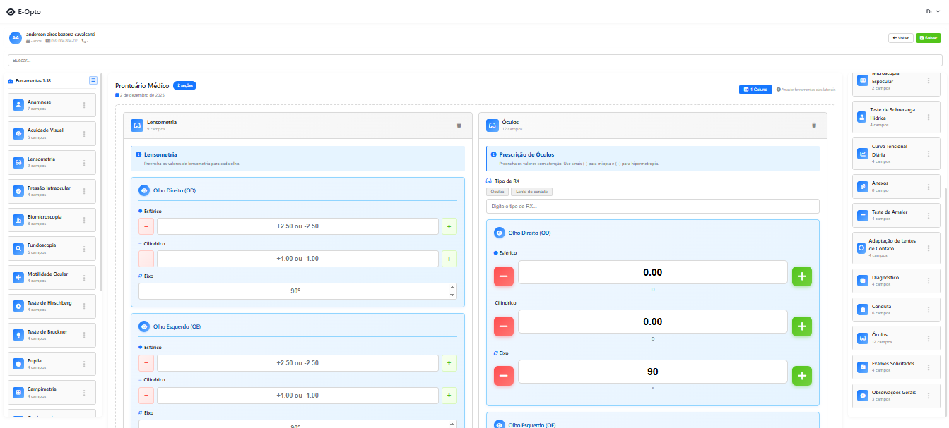 E-Opto - Adicionar Prontuário
